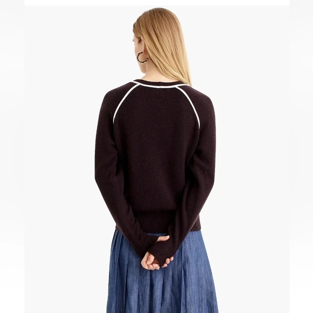 J.Crew Black Alpaca Wool Blend Raglan Sweater Contrast Trim Size M